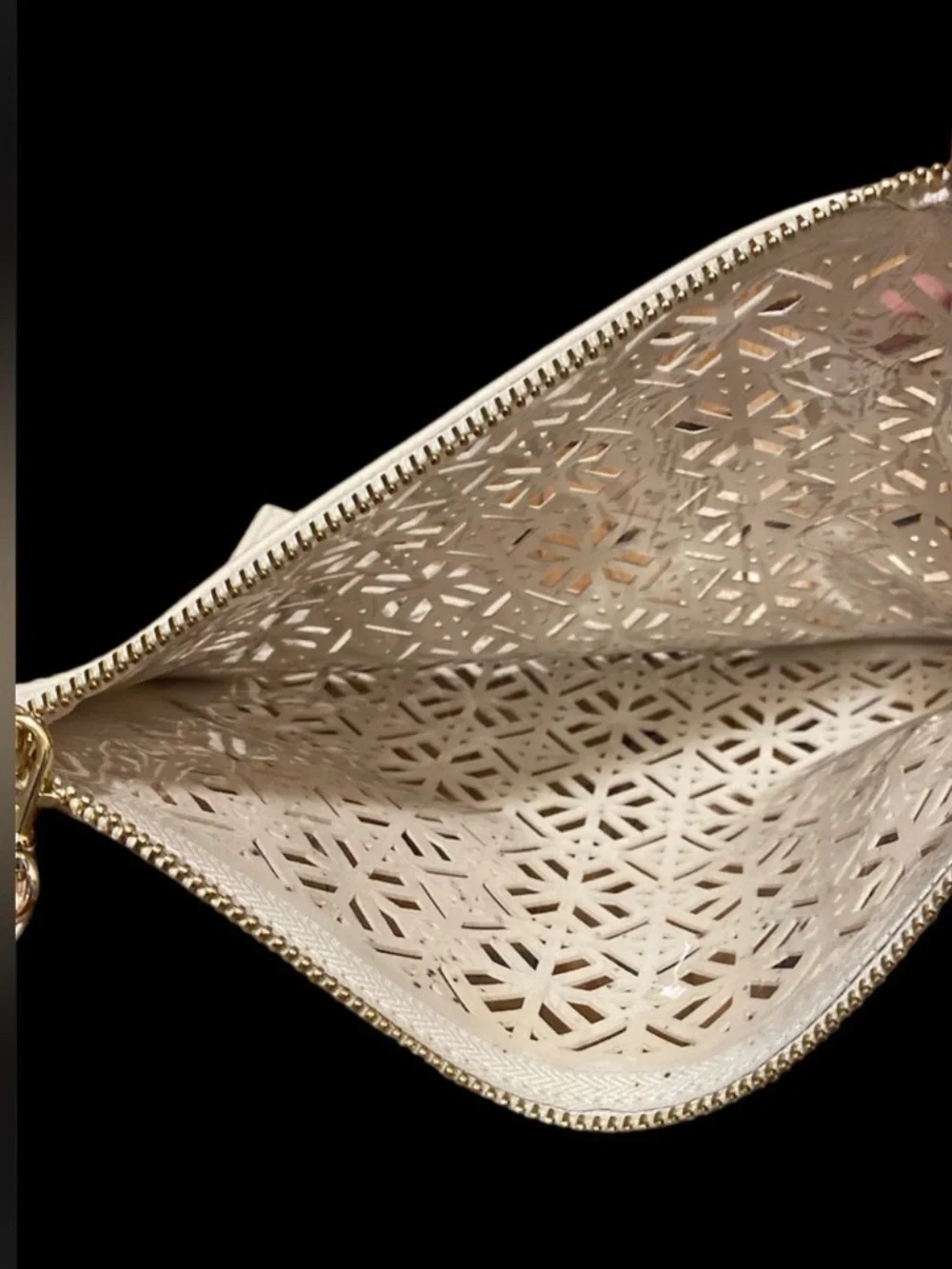 Tory Burch White Laser-Cut Leather Wristlet Clutch
